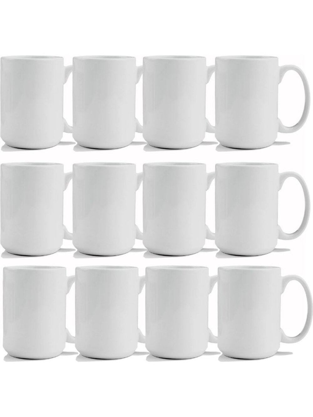 15 oz Sublimation Mugs - Blank White Ceramic Cups, Pack of 12 for DIY Crafts